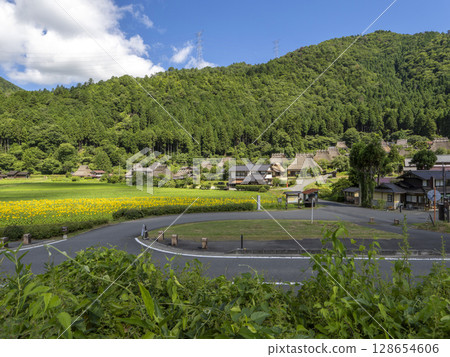 View of Miyama Kayabuki Village in summer from a high vantage point View of Miyama Kayabuki Village in summer from a high vantage point 128654606