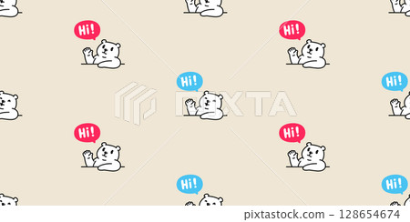bear seamless pattern polar bear Hi hello greeting smiling vector cartoon doodle teddy tile background gift wrapping paper repeat wallpaper scarf isolated illustration design 128654674