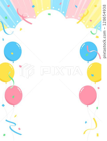 Cloud-shaped background frame, balloons and confetti decoration, portrait orientation Cloud-shaped background frame, balloons and confetti decoration, portrait orientation 128654938