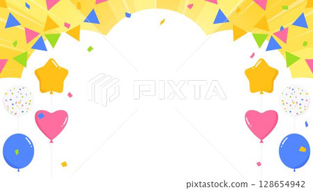 雲形背景框、氣球、五彩紙屑和花環裝飾 128654942