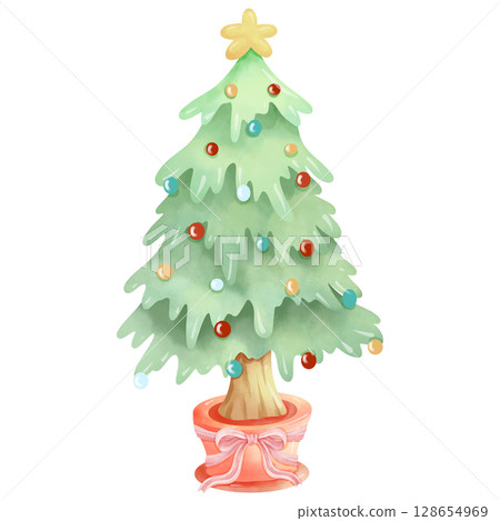watercolor hand painted christmas tree watercolor hand painted christmas tree 128654969