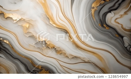 Abstract swirling marble texture with veins of gold and gray Abstract swirling marble texture with veins of gold and gray 128654997