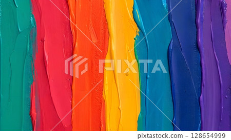 Textured vertical paint strokes in vibrant rainbow colors create a striking abstract background Textured vertical paint strokes in vibrant rainbow colors create a striking abstract background 128654999