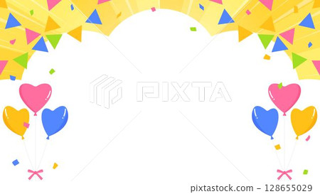 Cloud-shaped background frame, heart balloons, confetti and garland decorations 128655029