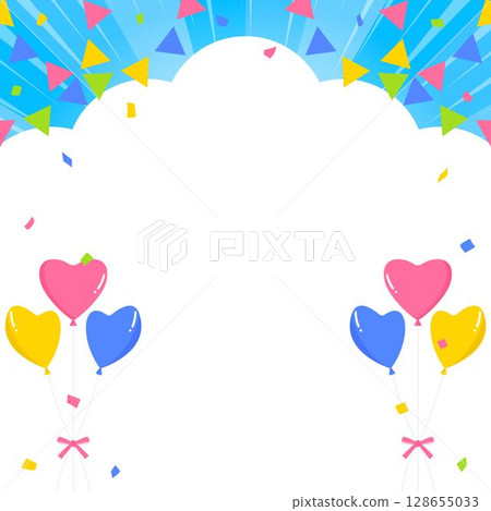 Cloud-shaped background frame, heart balloons, confetti and garland decorations 128655033