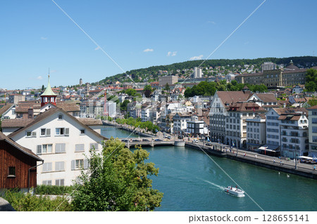 Panorama of Zurich overlooking the Limmat River. Switzerland. 128655141