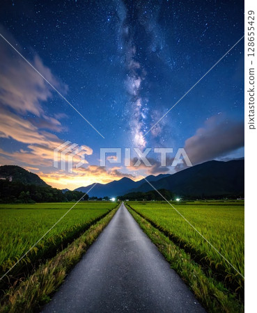 AI image: Country road at night with stars shining AI image: Country road at night with stars shining 128655429