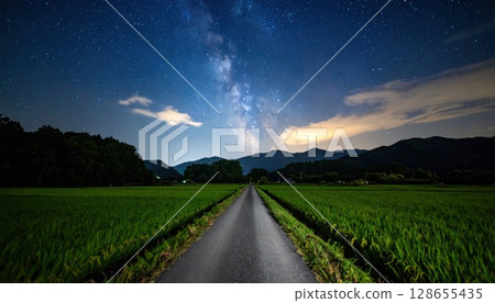 AI image: Country road at night with stars shining 128655435