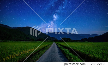 AI image: Country road at night with stars shining 128655436