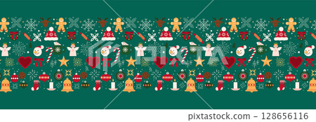 Pattern Christmas card. New Year holiday graphic. Winter Xmas frame. Minimal tree, snowflake ornament, star. Simple geometric shapes decoration. Border for banner decor. Invitation vector background Pattern Christmas card. New Year holiday graphic. Winter Xmas frame. Minimal tree, snowflake ornament, star. Simple geometric shapes decoration. Border for banner decor. Invitation vector background 128656116