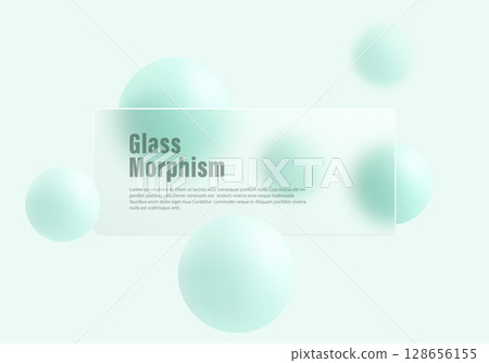 Glass morphism panel with mint green spheres on pastel background 128656155