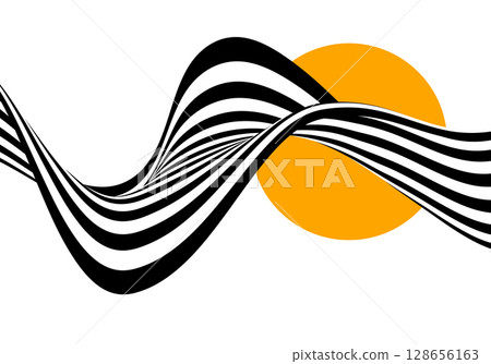 Abstract black and white wave with orange circle Abstract black and white wave with orange circle 128656163