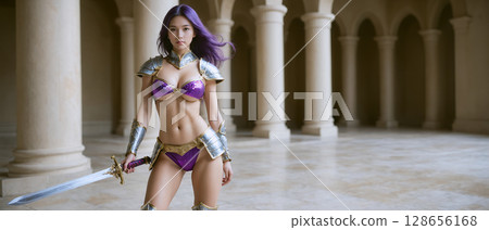 Purple-haired bikini armored beauties 128656168