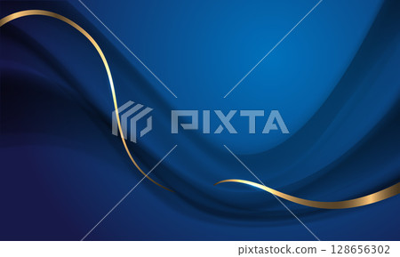 Abstract grey wave gold ribbon curve on blue luxury background vector 128656302