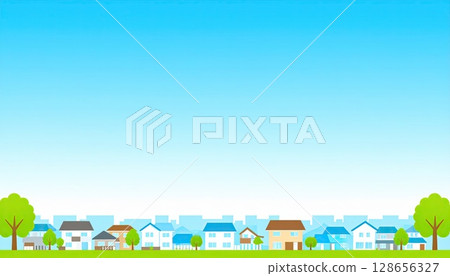 AI image: Illustration of a residential area with a blue sky AI image: Illustration of a residential area with a blue sky 128656327