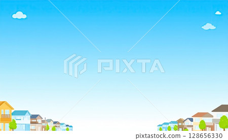 AI 圖片：藍天下的住宅區插圖 128656330