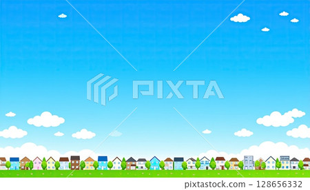 AI 圖片：藍天下的住宅區插圖 128656332