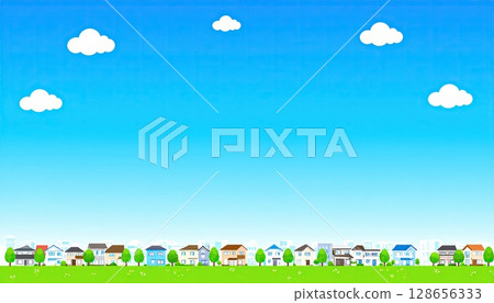 AI 圖片：藍天下的住宅區插圖 128656333