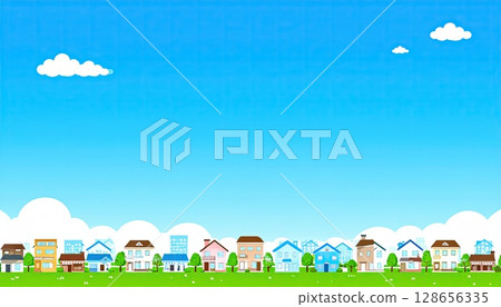 AI 圖片：藍天下的住宅區插圖 128656335