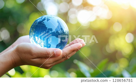 AI Image: Blue glass globe AI Image: Blue glass globe 128656781