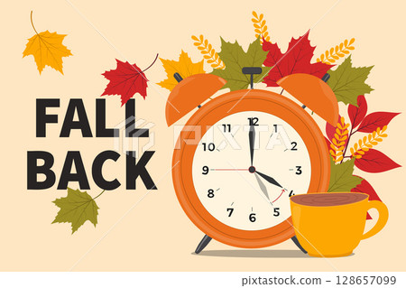 Fall back banner. Change your clocks card for Daylight Saving Time.  128657099