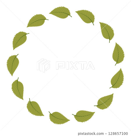 Green leaves circle frame. 128657100