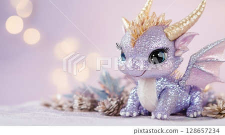 Sparkly purple dragon toy with glitter 128657234