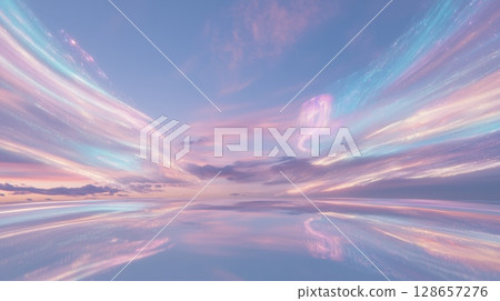 Vibrant sunset sky with dynamic light trails Vibrant sunset sky with dynamic light trails 128657276