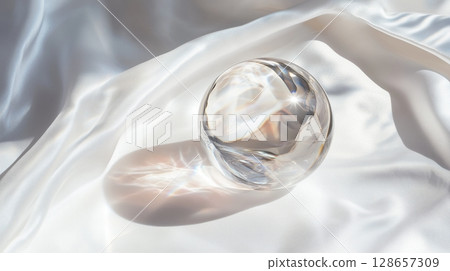 A close-up of a glass marble on a white background A close-up of a glass marble on a white background 128657309