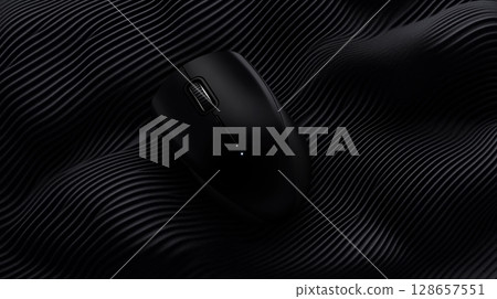 Sleek black wireless computer mouse on textured 128657551