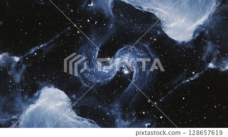 Abstract cosmic swirl with deep blue and white marble texture 128657619