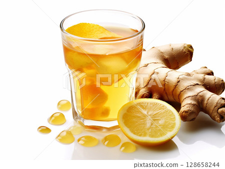 Ginger and lemon tea as perfect immune system booster and cold protection.Macro.AI Generative 128658244