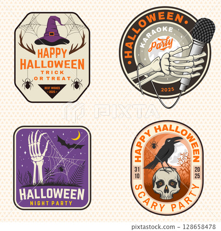 Set of Halloween celebration patch collection. Concept for shirt or logo, print, stamp. Typography design- stock vector. Set of Halloween celebration patch collection. Concept for shirt or logo, print, stamp. Typography design- stock vector. 128658478