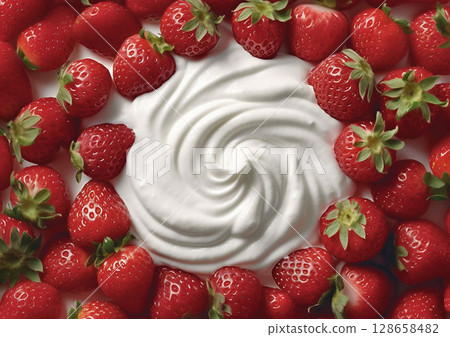 Fresh raw red strawberries with natural creamy yogurt.Macro.AI Generative Fresh raw red strawberries with natural creamy yogurt.Macro.AI Generative 128658482