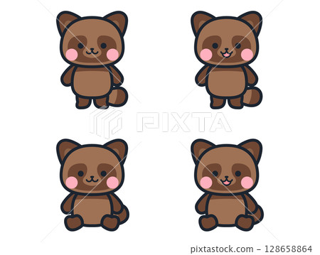 Cute mini raccoon illustration set Cute mini raccoon illustration set 128658864