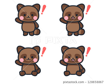 Surprised cute mini raccoon illustration set Surprised cute mini raccoon illustration set 128658867