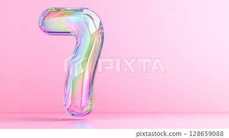 Colorful transparent number 7 in soft pink background for modern typography design Colorful transparent number 7 in soft pink background for modern typography design 128659088