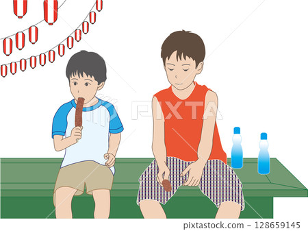 夏季節日期間，兄弟們在公園裡 128659145