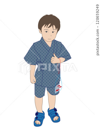 A boy wearing a yukata at a summer festival A boy wearing a yukata at a summer festival 128659249
