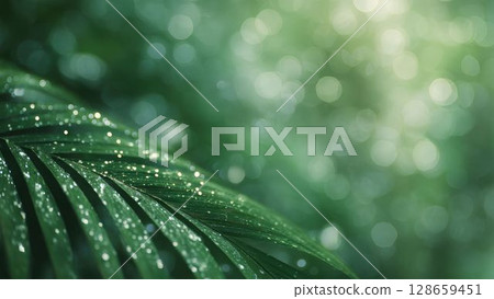 熱帶植物葉子上的水滴宏觀照片_2 128659451