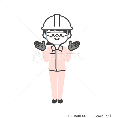 身穿工作服、戴著護目鏡、手套和頭盔的三頭女人插圖 128659571