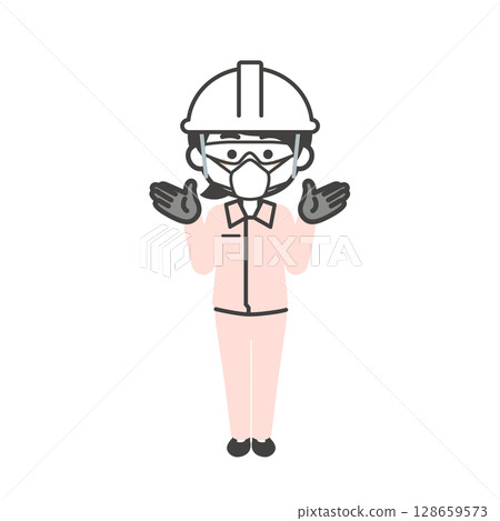 Illustration of a three-headed woman wearing work clothes, goggles, gloves, a helmet and a mask 128659573