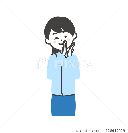 一位女士穿著工作服和西裝,一邊鼓掌一邊眨眼的插圖 一位女士穿著工作服和西裝,一邊鼓掌一邊眨眼的插圖 128659629