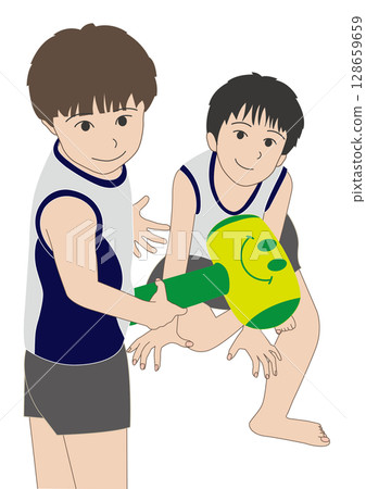 Brothers playing together during summer vacation Brothers playing together during summer vacation 128659659