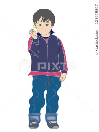 Boy holding spring flowers Boy holding spring flowers 128659897