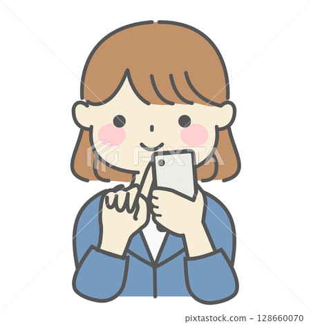 Illustration of a smiling woman enjoying using a smartphone | Woman, smartphone, smile, operation, pointing, communication, check Illustration of a smiling woman enjoying using a smartphone | Woman, smartphone, smile, operation, pointing, communication, check 128660070