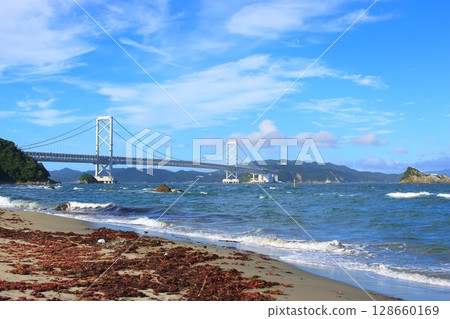 Onaruto Bridge, a suspension bridge connecting Awaji Island and Tokushima Prefecture 128660169