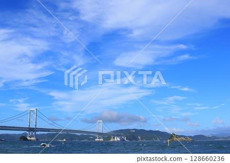 Onaruto Bridge, a suspension bridge connecting Awaji Island and Tokushima Prefecture 128660236