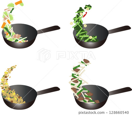 Stir-fry set cooked in a wok 128660540