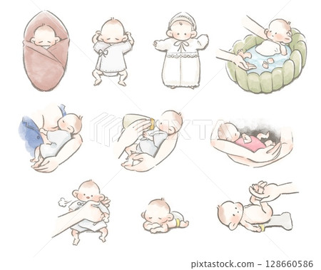 手繪新生嬰兒 128660586